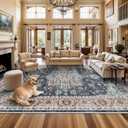 TOPRUUG Washable Oriental Area Rug - 12x18 Rugs for Living Room Soft Carpet for Bedroom Waterproof Floral Distressed Indoor Stain Resistant Non-Shedding Floor Carpets (Blue/Teal/Orange, 12x18)