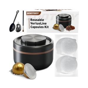Reusable Vertuo Capsule Pods Kit for Nespresso with 100PC AL Foil Seals Lids, Refillable Coffee Pods for VertuoLine Compatible with Nespresso VertuoPlus Espresso Machine