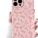 NITITOP Compatible with iPhone 16 Pro Case Cute for Women Girl Vintage Flower Floral Leaves Pattern Trendy Slim Fit TPU Silicone Shockproof Girly Fashion Protective Phone - Pink