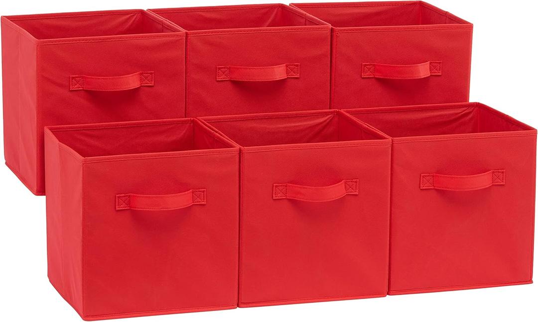 Amazon Basics Cube Organizer Storage Bins Handles, Collapsible Fabric, Pack of 6, 10.5"x10.5"x11", Red Amazon Basics Cube Organizer Storage Bins Handles, Collapsible Fabric, Pack of 6, 10.5"x10.5"x11", Red