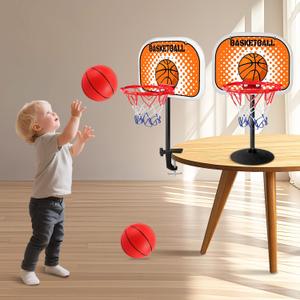 NZQXJXZ Mini Indoor Basketball Hoop, 2 in 1 Tabletop Basketball Hoop Set with Clips and Suction Cup with Two Balls, Mini Hoops for Desk Table Bed Office Bedroom Basketball Toys for Kids and Adults