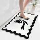 Anybar Bow Bath Mat Black White Bathroom Rug Cute Scalloped Rugs Non Slip Floor Carpet Microfiber Bathmat Soft Super Absorbent Machine Washable Bathmat for Shower Scallop Bathroom Mats18x25 inch
