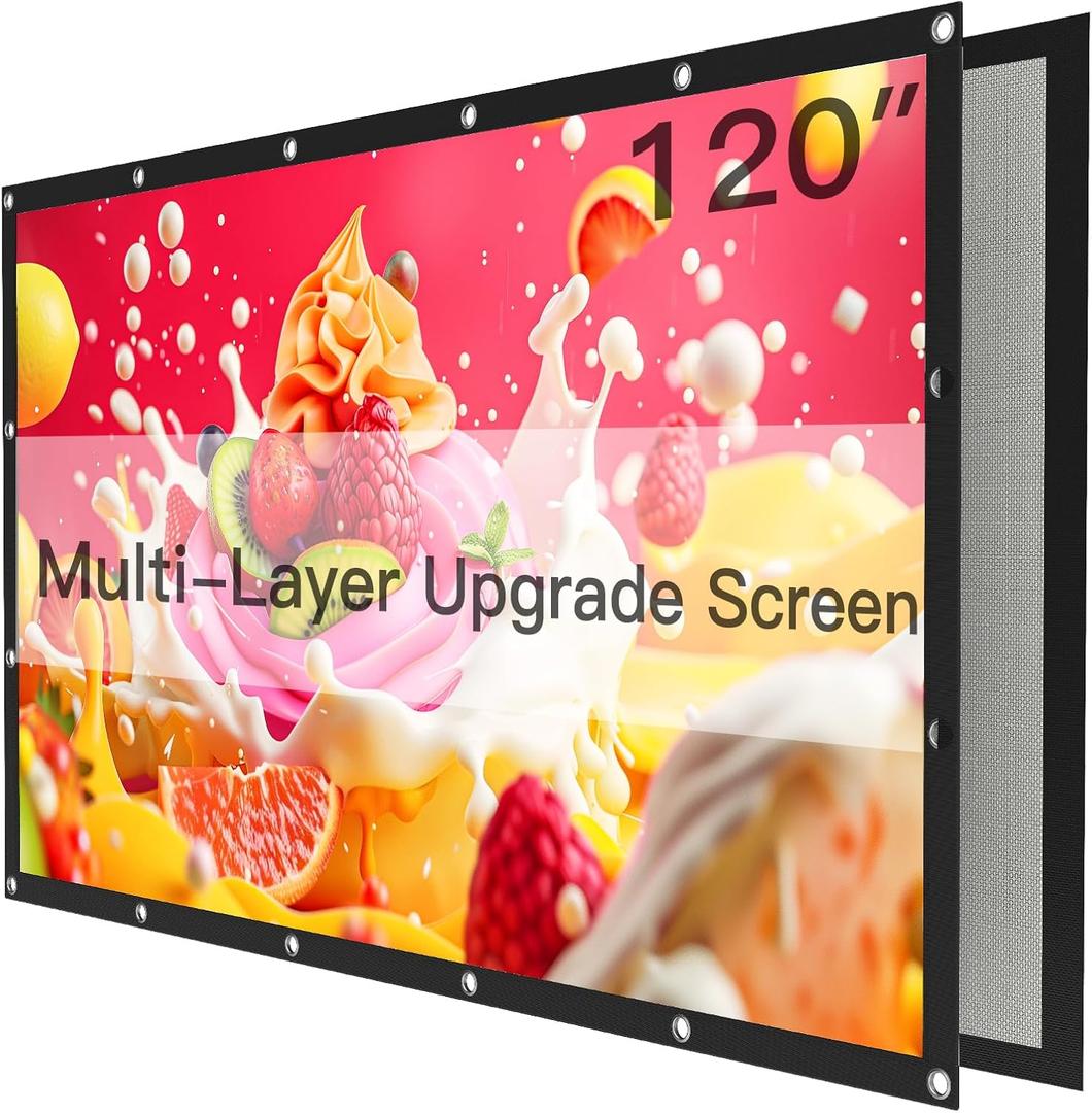 Pipishell 120 Inch Multi-Layer Upgraded Projector Screen,16:9 4K UHD Outdoor Movie Screen, Foldable & Hand-Washable,Portable Projector Screen for Backyard Movie Nights,Home Theater Movie,and Camping