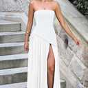 Memoriesea Women's Elegant Strapless High Split A Line Flowy Party Cocktail Maxi Dress (White, L)