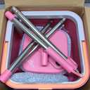 Spin Mop and Bucket Set with Wringer – Dual-Chamber Self Wringing Mop, Flat Microfiber Mop for Hardwood, Tile & Vinyl Floors, 2 Washable Replacement Heads, 63" Handle, Pink