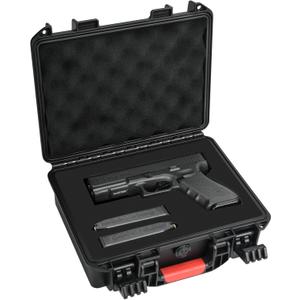 Gun Case TSA Approved Pistol Case Hard Shell Waterproof with DIY Customizable Pre-cut Foam Insert - Travel Gun Case for Gun Case 9mm (1 Pistol Case & 6 Magazine)