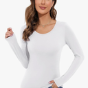 Women's Long Sleeve T-Shirt Scoop Neck Rayon Slim Fit Stretchy Layer T Shirts Tops Size XL