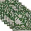 Handblock Print Patterned Cotton Cloth Napkins Set of 6, Washable, Reusable Napkins for Cocktail Parties, Home, Restaurant, Hotel, Event & Everyday Lunch, Dinner, 18" x 18" (Dark Forest Green)