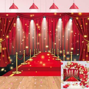 Red Carpet Backdrop Movie Night Film Stars Glitter Party Red Curtain Decor Photo Background VIP Fashion Show Prom Graduation Wedding Birthday Party Supplies Photo Props (7x5FT)