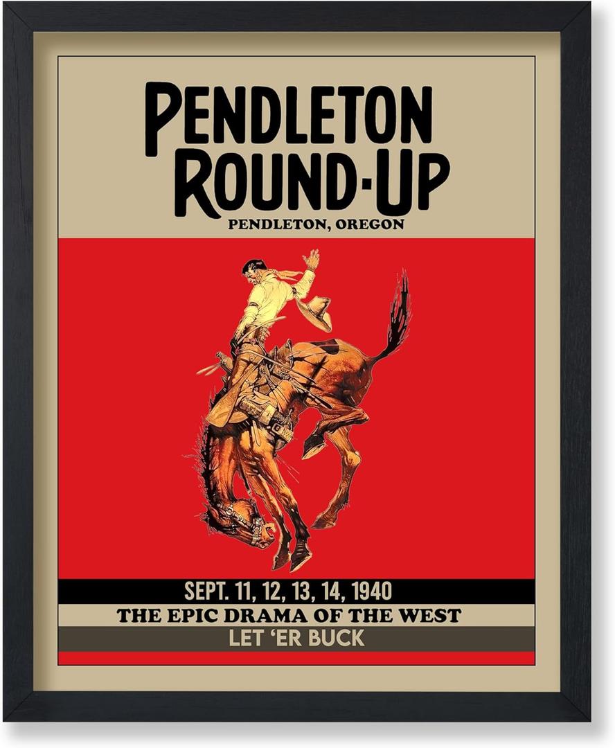 Poster Master Vintage Rodeo Poster - Retro Round-Up Print - Oregon Art - Gift for Men, Cowboy, Animal Lover - Decor for Office, Bedroom, Living Room - 8x10 UNFRAMED Wall Art (Style-03)