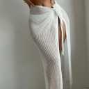 SOLY HUX Swim Cover Ups for Women Hollow Out Wrap Tie Side Crochet Sarongs Cover Up Skirt Beach Bikini Swimwear (Medium, White)