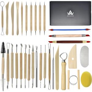 Pottery Sculpting Tools 32PCS Ceramic Clay Carving Tools Set for Crafts Polymer Clay Club,Dotting,Modeling,Shaping Trimming,Hobbyists,Artists