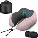 Neck Travel Pillow, Upgraded Memory Foam Pillow for Airplane, Machine Washable, Adjustable Flight Pillow, Suitable for Sleeping Airplane, Car, Office and Home (Pink)