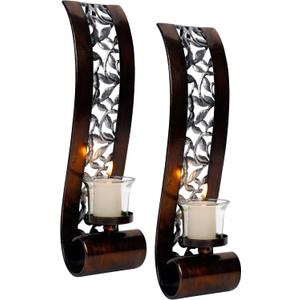 Shelving Solution Wall Sconce 14.4 x 3.5 Inch, with Tea Light Candle Holder Antique Bronze Style Metal Wall Art Decorations for Living Room, Bathroom, Dining Room and Office, Set of 2