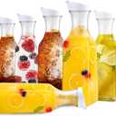 Set of 6 Plastic Carafe with Lid, 50 Oz Carafes for Mimosa Bar Supplies, Square Base Juice Containers, Water Bottle, Milk Container, Clear Beverage Containers for Fridge
