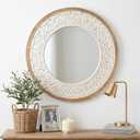 Round Mirror for Bathroom,Wood Farmhouse Vanity Circle Wall Mirror