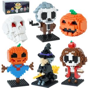 6 Pack Mini Halloween Building Blocks, Halloween Building Toys Set or Kids, Halloween Toy Building Sets, Halloween Mini Building Block Sets for Boys or Girls 8+
