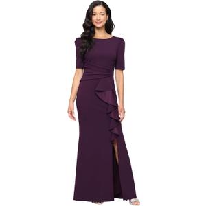Alex Evenings Women's Stretch Crepe Dress with Puff Shoulder Elbow Sleeves, Tucked Waist Detail and Cascade Ruffle Size 16
