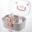 Zdolmy Baby Bottle Drying Rack Storage, Large Nursing Bottle Storage Box Organizer with Cover, Portable Kitchen Cabinet Organizer, Easy to Clean Drainer, Grey