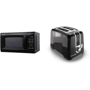 Emerson 0.7 CU. FT. 700 Watt Black Microwave Oven (MW7302B) and BLACK+DECKER 2-Slice Extra Wide Slot Toaster