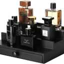 Black Wooden Cologne Organizer for Men - 3 Tier Wooden Perfume Display Stand with Drawer and Hidden Compartment for Organizing and Storing, Cologne Holder Shelf for Dresser