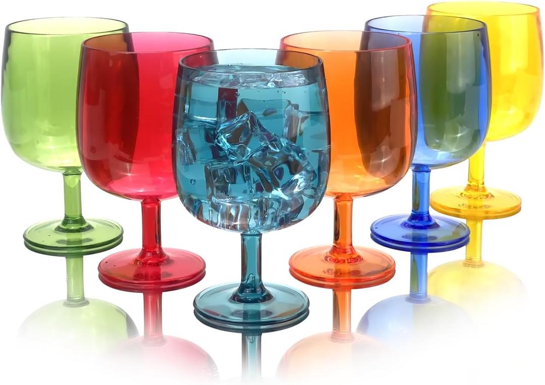 12 Ounce Plastic Wine Glasses Set Of 6,Unbreakable Acrylic Wine Glasses,Reusable Colored Plastic Goblets Stackable,Dishwasher Safe Bpa Free Ideal For Parties (Multi Color, 12 Ounce)