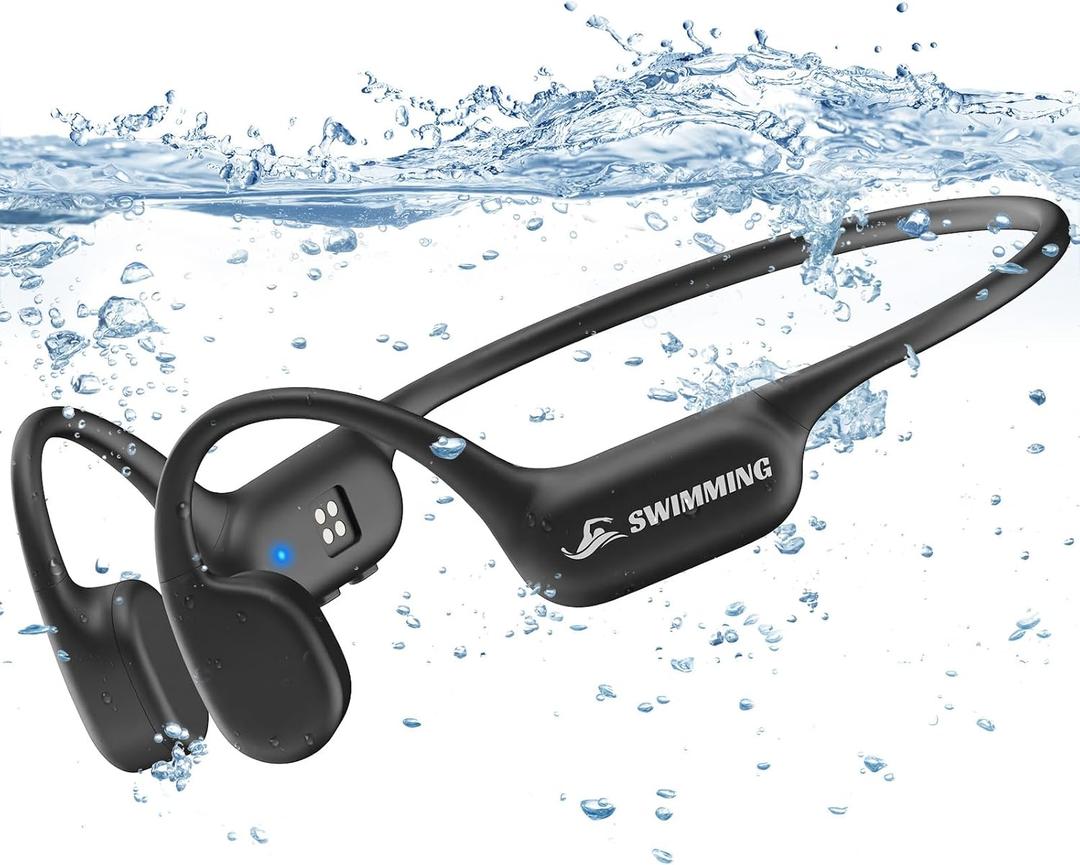 SAMVEK Swimming Headphones, Bone Conduction Headphones, 5.4 Bluetooth Wireless Open Earphones Sports,IP68 Waterproof Headphone Built-in 32GB MP3 Player,Swimming Headphone Underwater for Running-Black