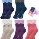 Non Slip Socks for Women with Grips Thermal Winter Warm Thick Cozy Cabin Crew Comfy Anti Skid Slipper Socks Gifts for Women (Style 02-cute Cat Head 01)