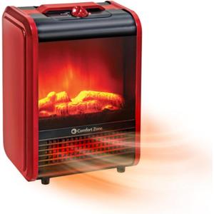 Comfort Zone Electric Mini Fireplace Space Heater with Realistic 3D Flame, Stay-Cool Body, Carry Handle, Overheat Sensor, and Safety Tip-Over Switch, Ideal for Home, Bedroom, & Office, 1,200W, CZFP1 (Red)