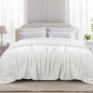 TOONOW Fleece Bed Blanket Queen Size 90x90 inches , Super Soft Fluffy Fuzzy Plush Blanket Geometric Pattern Cozy Microfiber Flannel Blankets for Couch, Bed, Sofa, Cream White