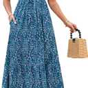 Kranda Women 2026 Summer Sundress High Waist Tie Front Spaghetti Strap Long Beach Floral Tiered Maxi Dress with Pockets Large