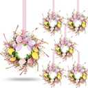 6 Pcs Easter Egg Candle Rings Wreaths Mini Artificial Spring Easter Egg Berry Wreath for Front Door Hanging Kitchen Cabinet Wreath with Ribbon for Porch Wall Window Farmhouse Decor