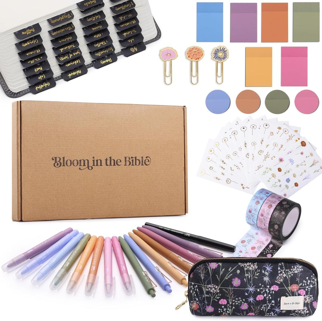 Mr. Pen  Bloom in the Bible Journaling Kit, Bible Study Kit Journaling Supplies, 8 Highlighters and 6 Black Ink Pens, 75 Laminated Tabs, Washi Tapes, Pencil Case and More, Christian Gifts for Women