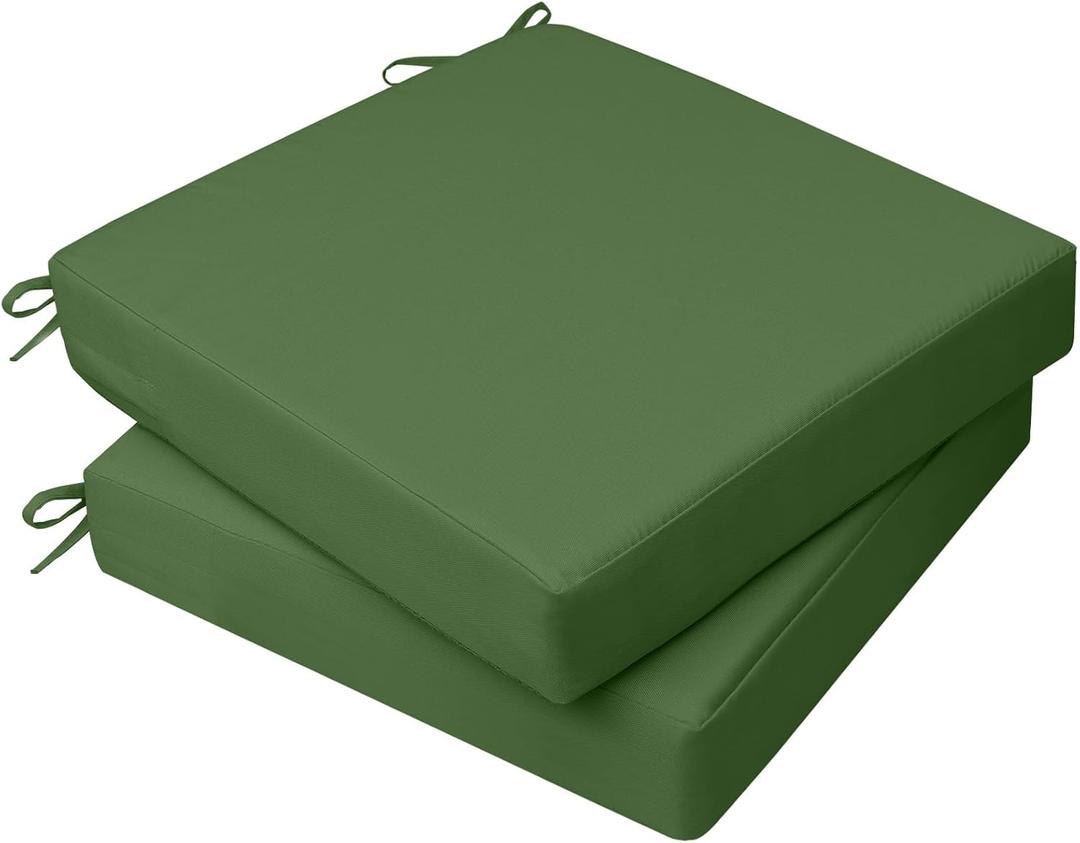 AAAAAcessories Outdoor Seat Cushions for Chairs, Waterproof, Fade-Resistant, 20" x 18" x 3", Patio Furniture Replacement Cushions, Set of 2, Dark Moss Green