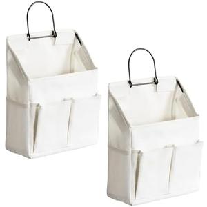 HZZTY BRNY 2pcs Wall Hanging Storage Bag, Small Door Closet Linen Fabric Pockets Organizer, Waterproof Multi Functional for Living Room Bedroom Bathroom Kitchen RV Camper with Hooks All White