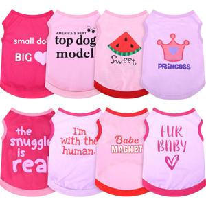Reginary 8 Pieces Dog Shirts Girl Small Dog Clothes for Chihuahuas Yorkies Female Puppy Shirts Printed Pet Outfit Cute Breathable Soft Valentine's Day Doggie Cat Lovers Gift(Cute Pattern,Size L)