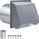 8 Inch Hooded Wall Vent with Screen and Damper, Wall Exhaust Vent Cover Cap for Exterior Ventilation and Outdoor Air Exhaust Kitchen Range Hood Dryer HVAC Duct, Galvanized Steel, Gray
