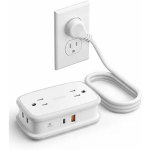 NTONPOWER GaN 45W USB C Power Strip, 4 AC Outlets with 4FT Retractable Flat Extension Cord, 45 Angled Plug Compact Travel Power Strip, Fast Charging for MacBook, iPad Pro, iPhone, Galaxy