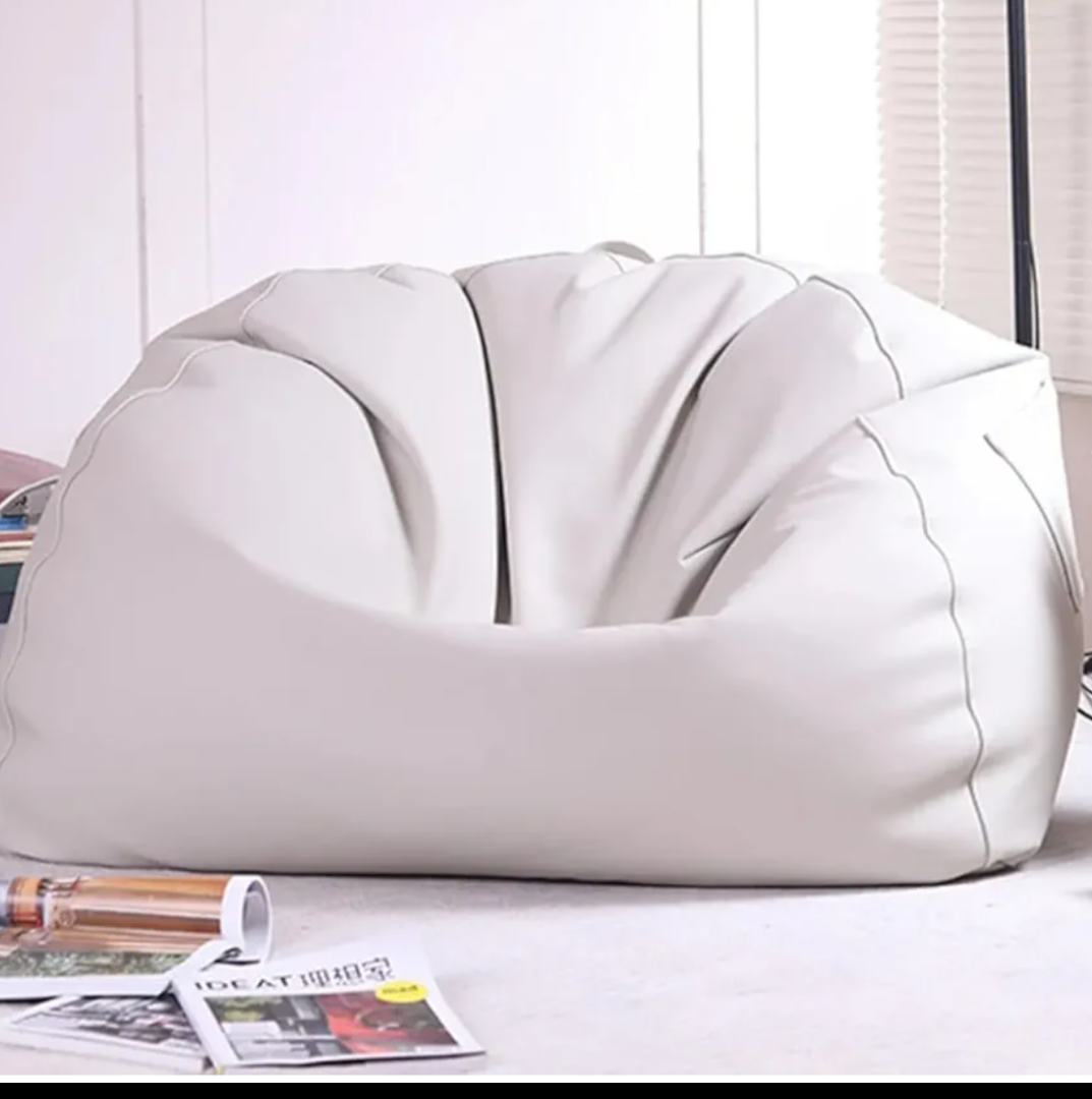 Bean Bag Sofa Cover(Only Cover) Faux Leather Home Leisure Single Couch Bean Kids Adults Beanbag Chair Lazy Armchair Couch Floor Seating Living Room Furniture(White,One seat)