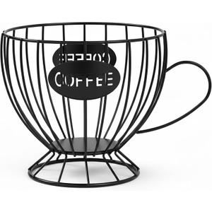 Metal Coffee Pod Holder, Large Capacity Capsule Storage Basket for Countertop, Creative Espresso Organizer in Unique Mug Shape, Coffee Bar Accessories for Home & Office(Black Cup)