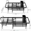 Urackify Dish Drying Rack in Sink - Expandable (14.5''-18''L) Over The Sink Dish Rack with Utensil Holder, Space-Saving Dish Drainer for Kitchen Counter, 1 Piece, Matte Black
