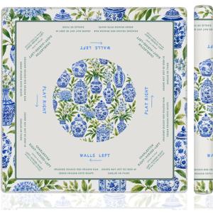 Blue and White Chinoiserie Porcelain Mahjong Mat 31.5 x 31.5 in