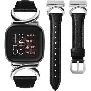 Minyee Leather Band Compatible with Fitbit Versa 2/Fitbit Versa/Versa Lite Bands Women, Slim Thin Dressy Designer Premium Leather Strap with C-Shape Metal Buckle for Versa 2 Smartwatch Accessories