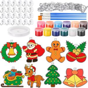 Cholemy 24 Sets Christmas Sun Catcher Kit Include Suncatcher Craft with Paints Suction Cups Fishing Thread, Xmas DIY Window Art Kit Paintable Suncatchers Winter Holiday Decorations for Christmas Gifts