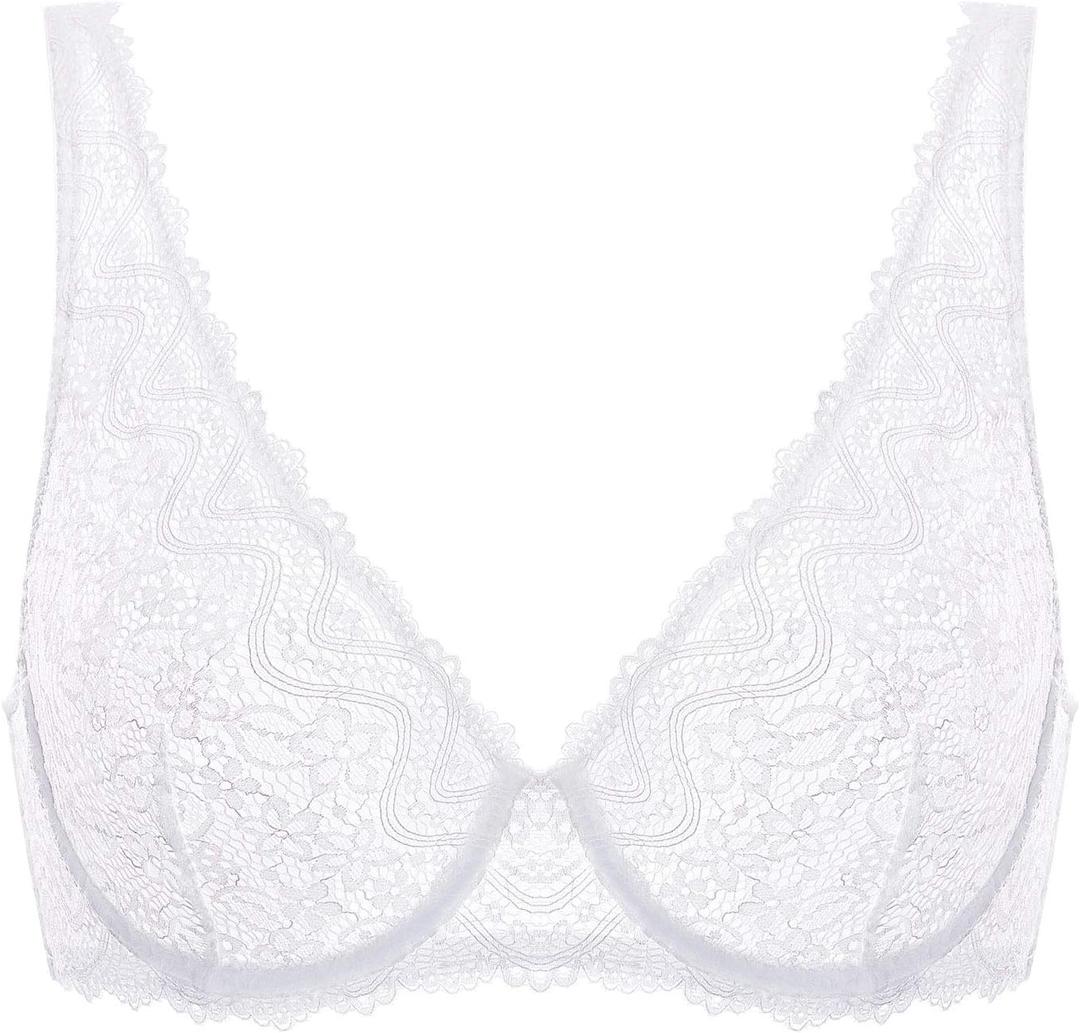 Women's Lace Plunge Bra Sexy Underwire Bralette Plus Size See Through Unlined Bras 38B