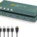 USB3.0 KVM Switch HDMI 4K@60Hz for 4 Computers Share 1 Monitor, KVM Switch 4 Port with 3 USB 3.0 Ports Share Keyboard Mouse, Support Button Switch, Plug and Play