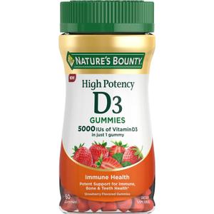 Nature’s Bounty Vitamin D 5000 IU Gummies, Vitamin D3 High Potency Immune Support & Bone Health Supplement, 5000 IU in 1 Gummy, Strawberry Flavor, 2 month Supply, 60 Vegetarian Gummies for Adults Exp 07/2026