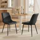 VASAGLE Dining Chairs Set of 2, Upholstered Kitchen Chairs, Synthetic Leather, Max. Load 264 lb, Steel Legs, Curved Backrest, for Dining Room, Dove Gray and Ink Black ULDC090BH02