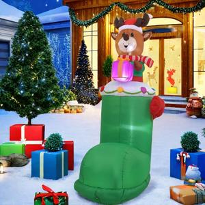9ft Elk Standing on Socks Christmas Inflatable Decoration with LED Lights, Suitable for Holiday Celebration Decorations in Yards, Lawns, Terraces, etc.