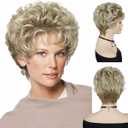 GNIMEGIL Old Lady Wig Curly Blonde Wigs For Women Natural Hair Short Curly Wigs With Bangs Synthetic Princess Diana Blanche Karen Mommy Wig